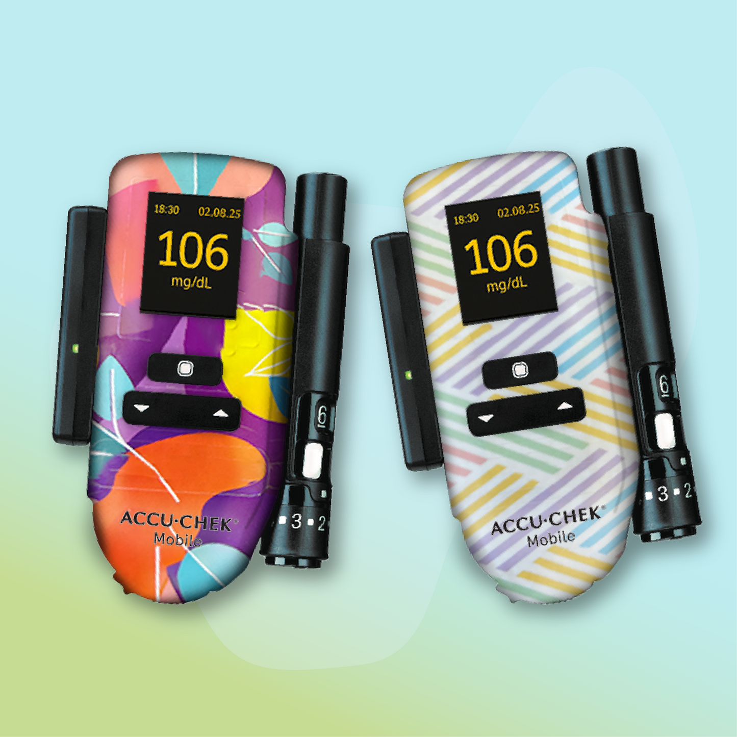 2 stickers "Fleurs" pour lecteur de glycémie I Accu-Chek(R) Mobile